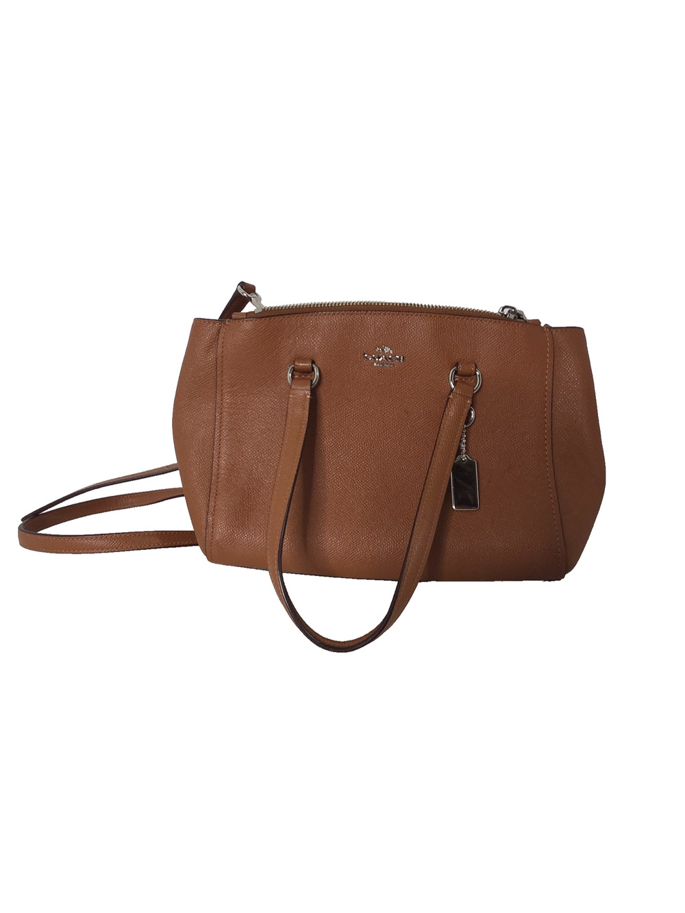 Coach Brown Leather Satchel Crossbody Bag Purse Zip Top Silver Hardware Classic